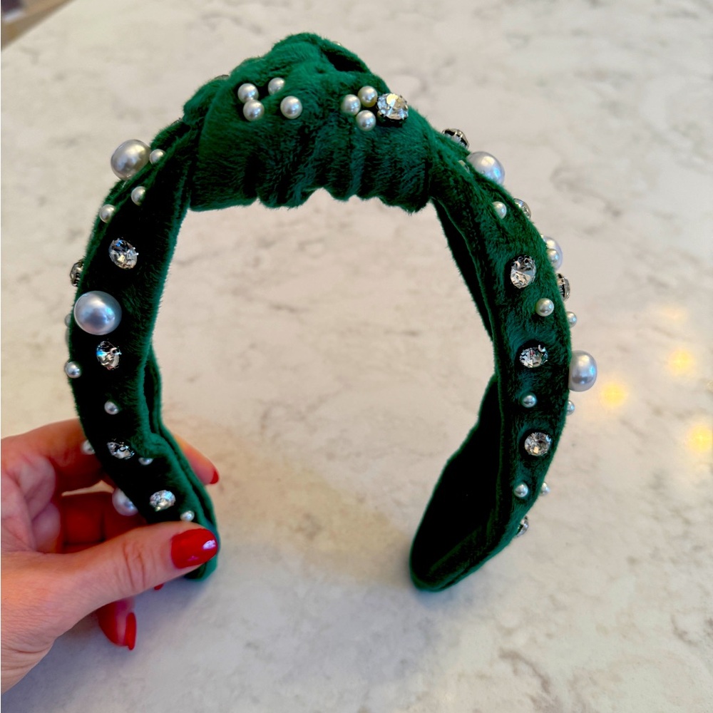 Emerald green pearl and diamond headband